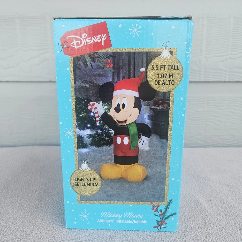 Gemmy Mickey Mouse LED Light Up Inflatable 3.5ft Christmas Disney Candy Cane